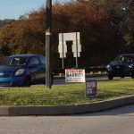 Campaign signs for both parties on a roadside median in Chester County, Pennsylvania