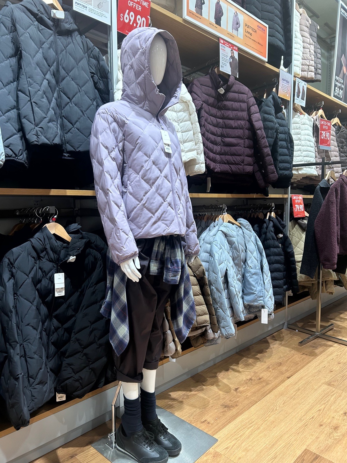 Quilted jackets on display