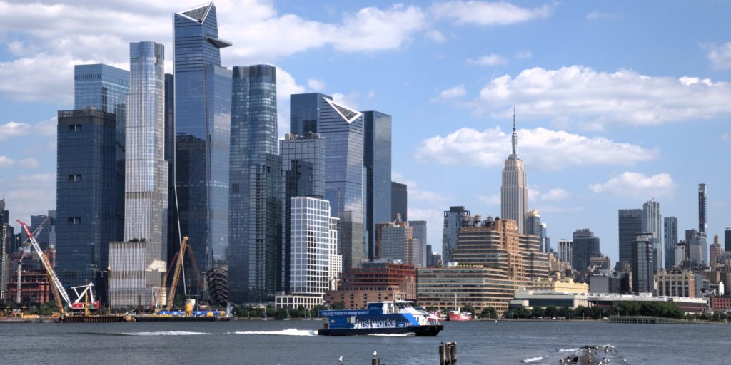 Hudson Yards and Midtown Manhattan skyline across the Hudson River