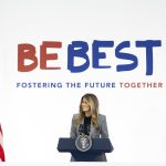 First lady Melania Trump speaking at the Fostering the Future Together Global Coalition Summit