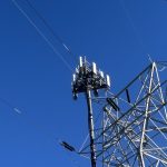 Cellular antennas on a transmission tower in Chester County, Pennsylvania