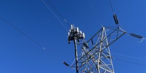 Cellular antennas on a transmission tower in Chester County, Pennsylvania
